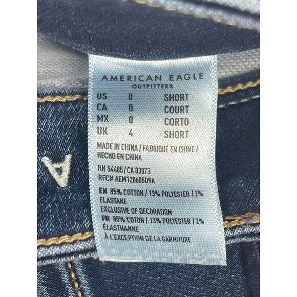 American Eagle Dark Wash Distressed Blue Denim Skinny Jeans Women's Size 0 Short - Picture 8 of 8